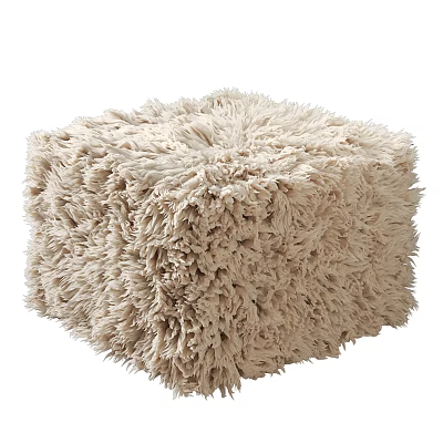 Soft Fluffy Beige Faux Fur Square Ottoman For Modern Living Room Decor 3d model