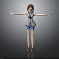 Human Character 3D Model With Brown Hair Green Eyes Gray Coat Blue Shorts Arms Outstretched