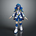 Game Anime Character with Blue Hair Blue and White Outfit Yellow Accents and White Boots