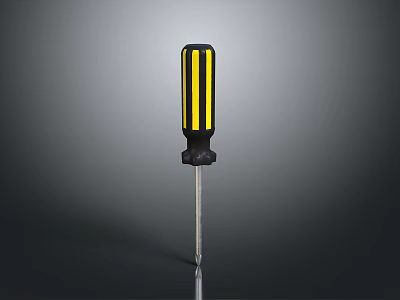 Professional Hardware Tool Screwdriver with Black and Yellow Handle and Metal Shaft 3d model