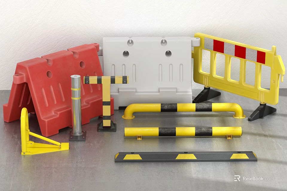 Essential Road Traffic Facilities Including Barriers Guardrails Bollards And Speed Bumps 3d model 