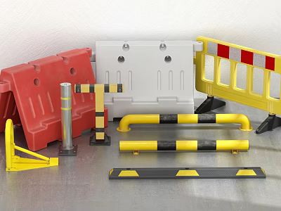 Essential Road Traffic Facilities Including Barriers Guardrails Bollards And Speed Bumps 3d model