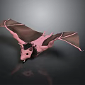 Pink Bat With Spread Wings Black Fur And Sharp Fangs On Gray Background