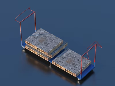 Two Blue Household Utility Carts With Red Handles And Gray Platform Boards 3d model