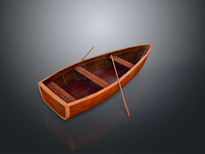 Small Classic Wooden Boat With Oars And Smooth Wooden Structure On Dark Background 3d model