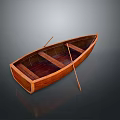 Small Classic Wooden Boat With Oars And Smooth Wooden Structure On Dark Background
