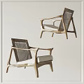 Elegant Leisure Chairs with Wooden Frame Woven Backrest and Light Colored Cushions