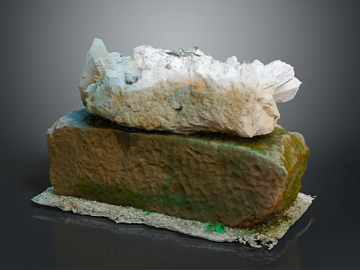 Natural Rock Formation With White Crystal Stone And Mossy Gravel Base 3d model