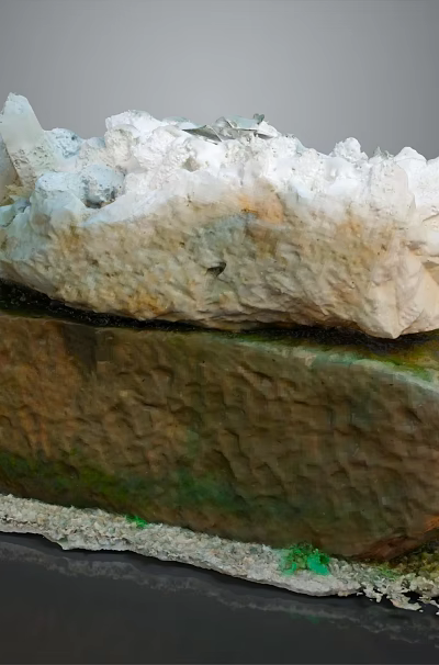 Natural Rock Formation With White Crystal Stone And Mossy Gravel Base 3d model