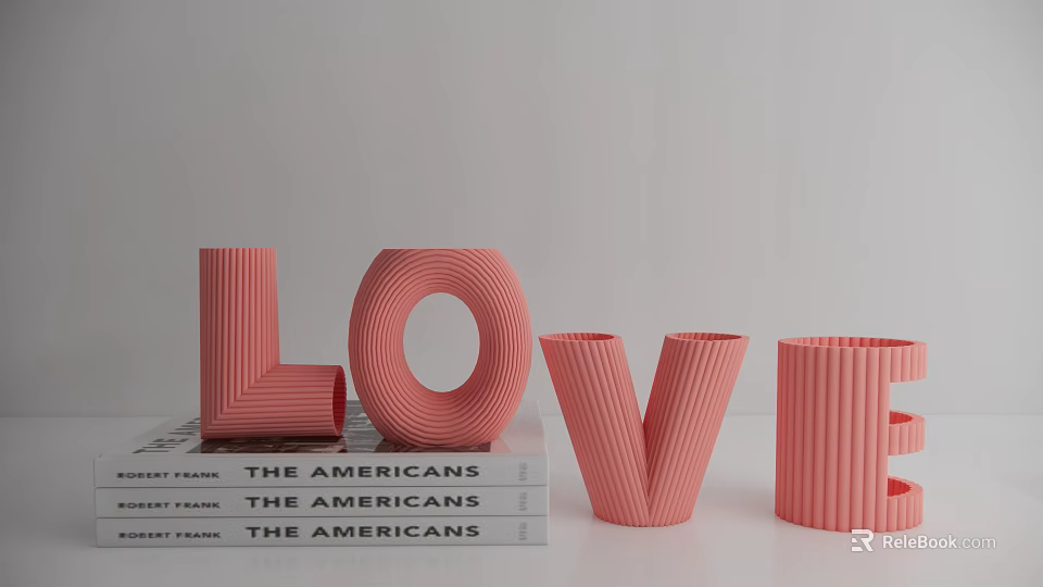 Decorative Ornament Set With Pink LOVE Letters And Stacked The Americans Books 3d model 
