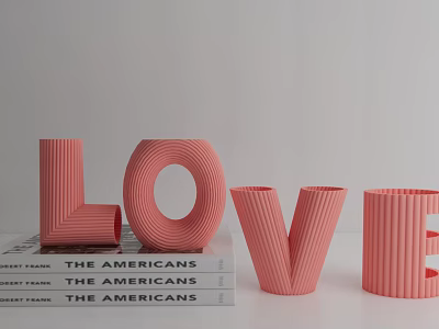 Decorative Ornament Set With Pink LOVE Letters And Stacked The Americans Books 3d model