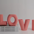 Decorative Ornament Set With Pink LOVE Letters And Stacked The Americans Books