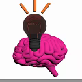 Pink Human Brain With Light Bulb On Top Symbolizing Creative Cognitive Inspiration Ideas