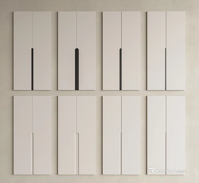 Sleek Modern White Cabinet Doors With Black And White Elongated Handles Arrangement 3d model 