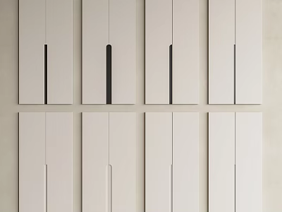Sleek Modern White Cabinet Doors With Black And White Elongated Handles Arrangement 3d model