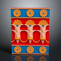 Ornamental Decorative Panel With Blue Background Red Sections And Yellow Floral Motifs