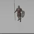 Medieval Armored Warrior Holding Spear And Shield Standing On Grey Background 3d model