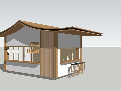 Modern Post Station With Wooden Structure Curved Roof Bar Counter Stools And Windows 3d model