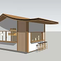 Modern Post Station With Wooden Structure Curved Roof Bar Counter Stools And Windows
