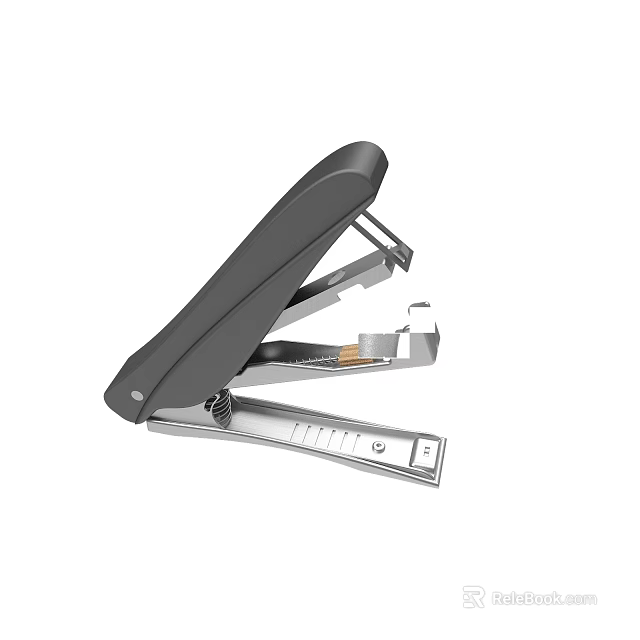 Gray Metal Stapler With Ergonomic Handle And Staple Loading Tray 3d model 