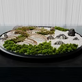 Mini Bonsai Landscape in Circular Tray Featuring Green Moss Stones Curved Metal Wires White Gravel