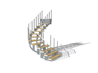 Modern Spiral Staircase With Wooden Treads And Metal Railings Design 3d model