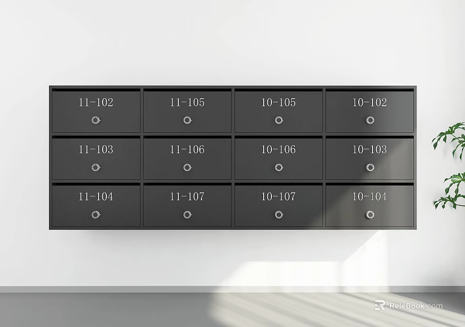 Public Facility Modern Wall Mounted Mailboxes With Numbered Compartments 3d model 