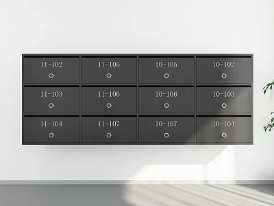 Public Facility Modern Wall Mounted Mailboxes With Numbered Compartments 3d model