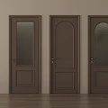 Dark Brown Wooden Hinged Doors With Glass Panels And Light Wall Background