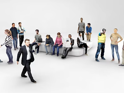 Static characters read newspaper characters sit in characters chat characters wine waiters multi-person combination 3d model