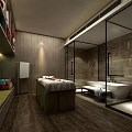 Luxurious SPA Sauna Room with Massage Table Wooden Walls and Glass Partition Bathtub