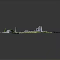 Cartoon Style 3D Model Scene With Green Grass Paths Buildings And Trees