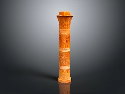 Carved Wooden Cylindrical Column With Intricate Patterns Decorative Top And Base 3d model