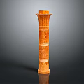 Carved Wooden Cylindrical Column With Intricate Patterns Decorative Top And Base 3d model