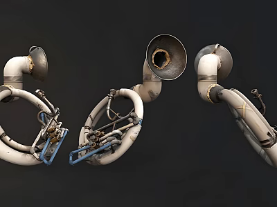 Vintage Brass Musical Instruments With Curved Tubes And Horn Bells For Art Supplies 3d model