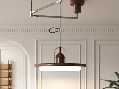 Modern Pendant Light With Wooden Metal Design In Interior Room With White Wall Decorative Molding 3d model