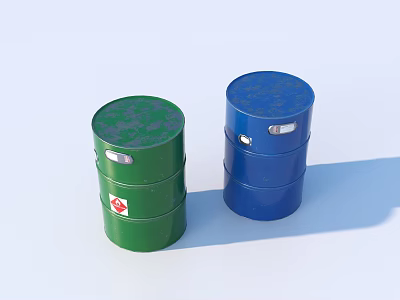 Green and Blue Cylindrical Metal Storage Barrels as Practical Household Items 3d model