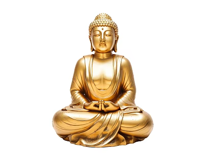 Golden Buddha Sculpture Seated Cross Legged With Detailed Robe Carving Artwork 3d model