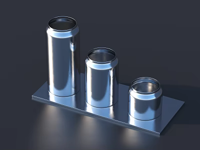 Silver Metal Kitchen Tableware Set with Three Containers of Various Sizes on Rectangular Tray 3d model