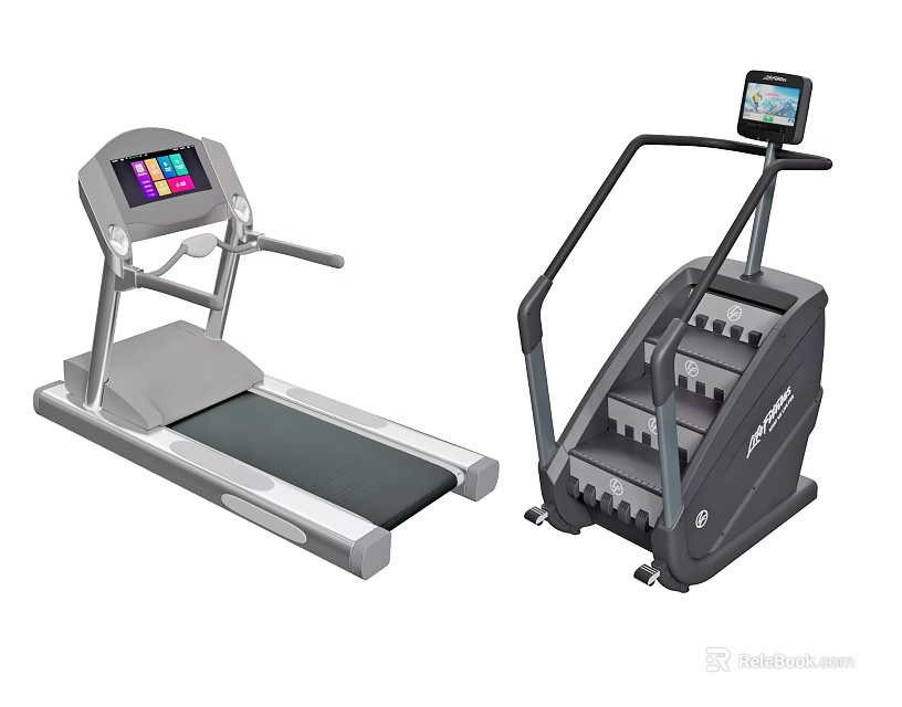 Modern Home Gym Fitness Equipment Treadmill and Stair Climber with Digital Touchscreen Displays 3d model 