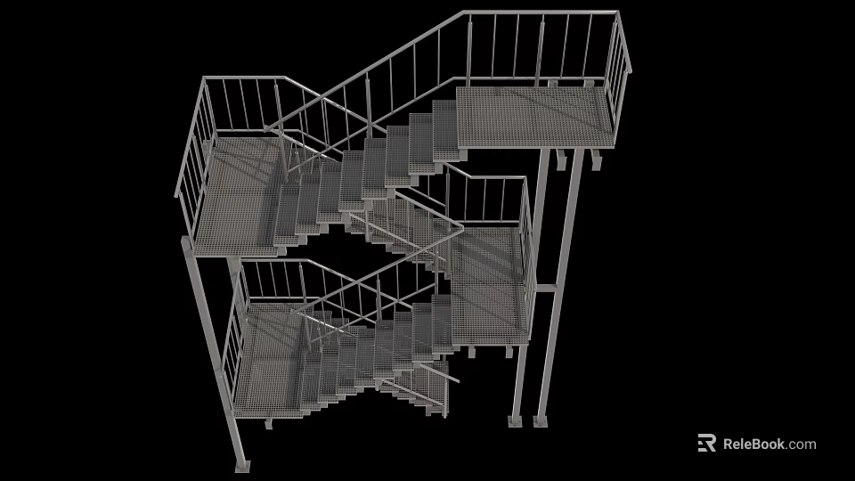 Modern Staircase Design Featuring Metal Railings And Open Multi Level Steps 3d model 