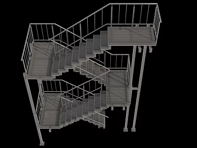 Modern Staircase Design Featuring Metal Railings And Open Multi Level Steps 3d model