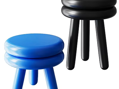 Blue and Black Modern Stools with Round Seats and Three Legs Design 3d model