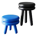 Blue and Black Modern Stools with Round Seats and Three Legs Design