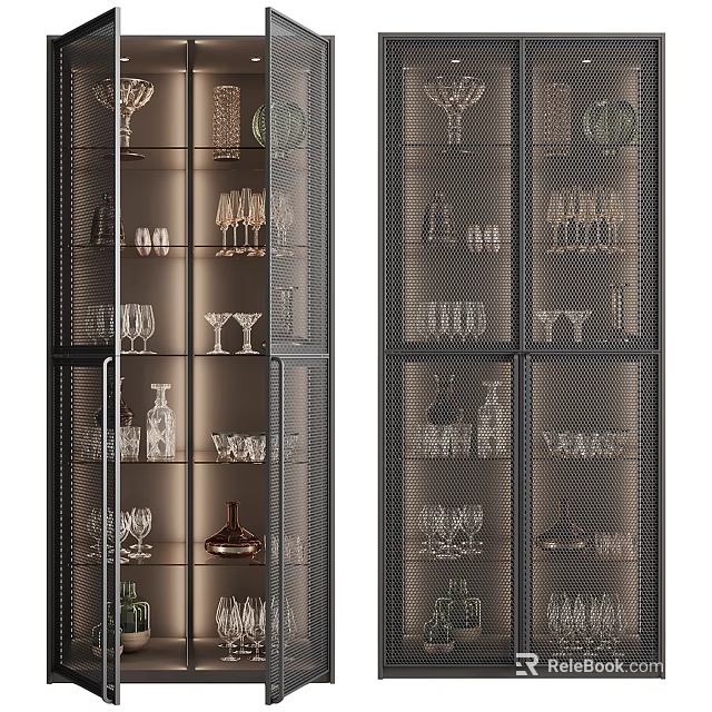Modern Wine Cabinet With Glass Door And Metal Frame For Wine Glasses Storage 3d model 