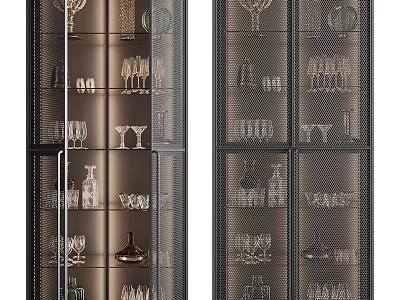 Modern Wine Cabinet With Glass Door And Metal Frame For Wine Glasses Storage 3d model