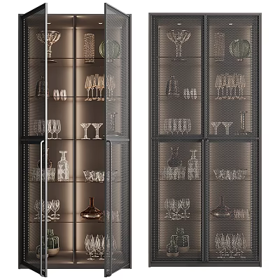 Modern Wine Cabinet With Glass Door And Metal Frame For Wine Glasses Storage 3d model