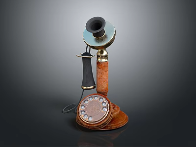 Vintage Rotary Dial Telephone Equipment With Classic Wooden Base And Metal Receiver 3d model