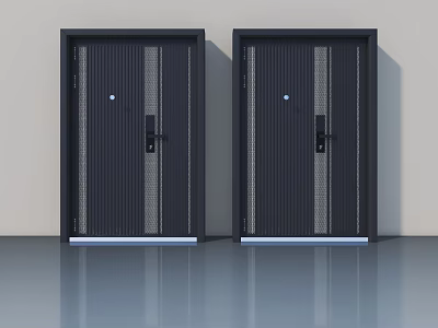 Black Swing Doors With Vertical Lines And Modern Handles For Interior Design 3d model
