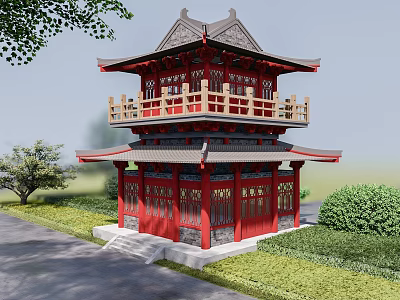 Chinese-style ancient pavilion attic building 3d model